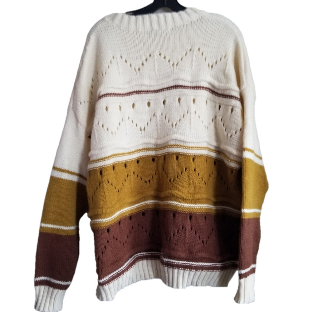 Grey Bandit Cuddle Knit Pullover Oversized Crewneck Texture Heart Browns Size L